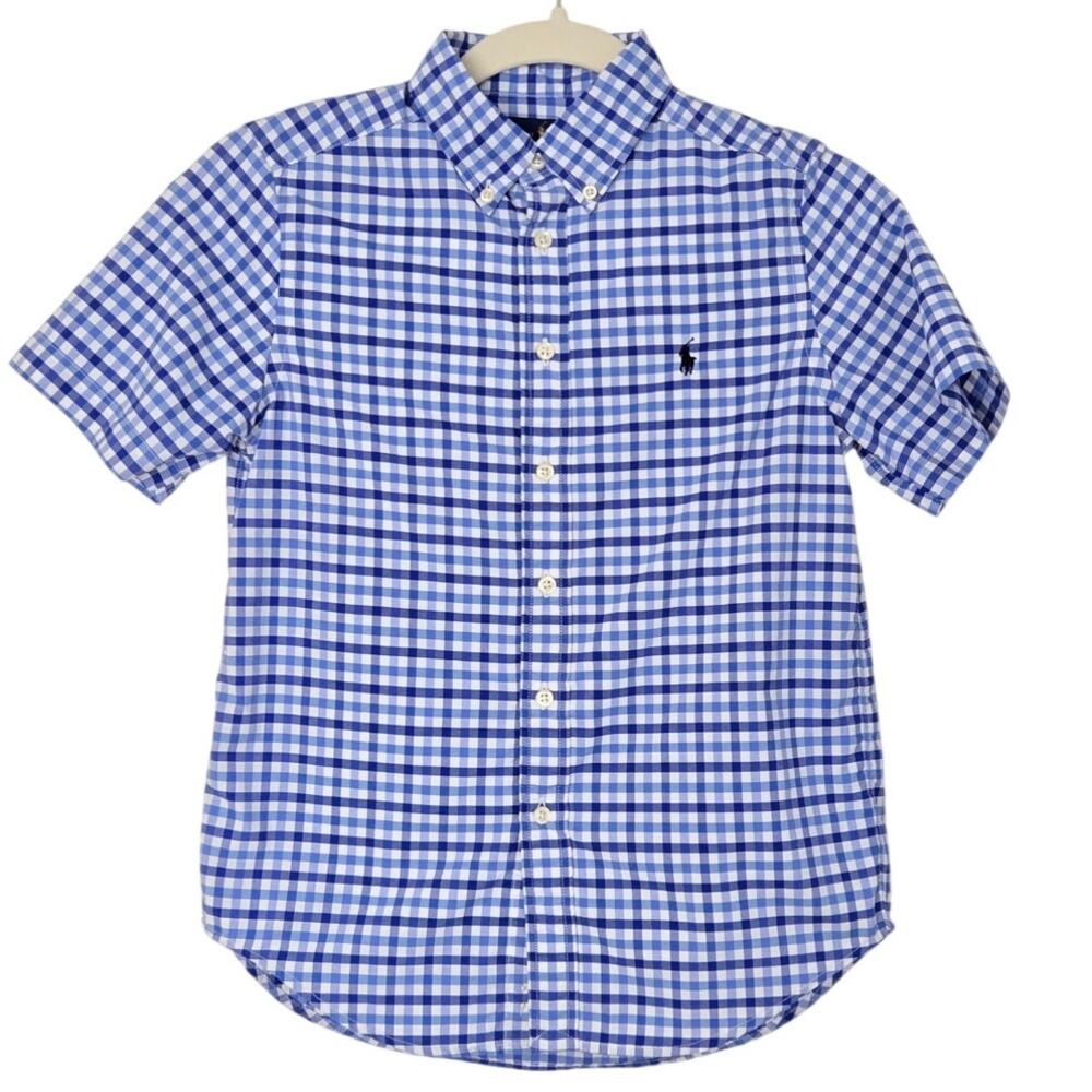 ElevatedBasic Preppy Ralph Lauren Gingham Check Short Sleeve Button‑Down Shirt M